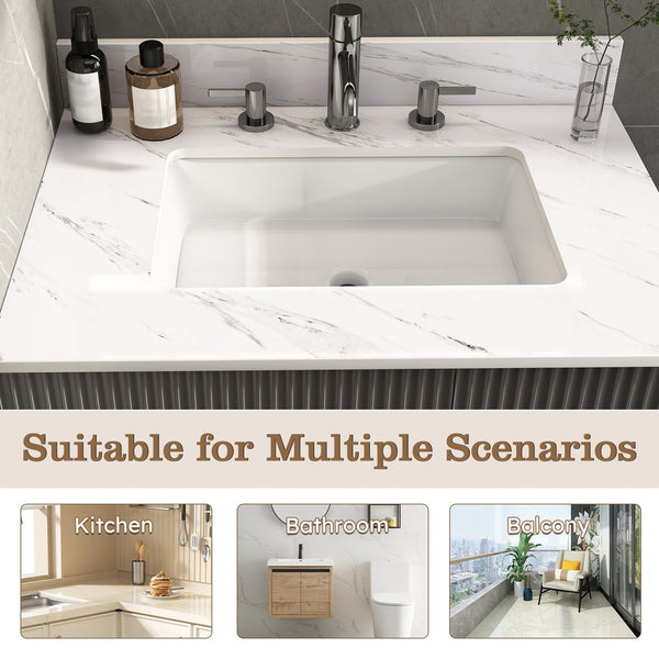 English Elm 31 Inch Marble Vanity Top - Bianco Carrara Venato - Durable Sintered Stone With Undermount Sink & Backsplash W2700P194073