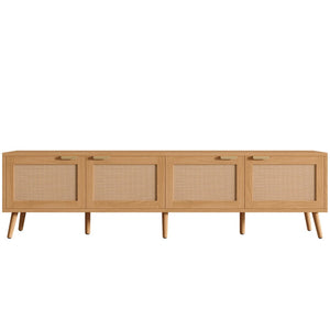 English Elm 70inch Rattan Door Media Console with Pine Legs and Cable Management for Living Room N710P365049P