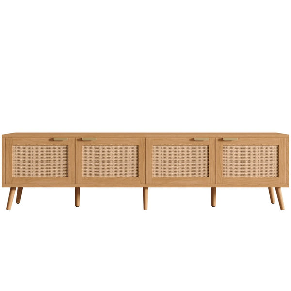 English Elm 70inch Rattan Door Media Console with Pine Legs and Cable Management for Living Room N710P365049P