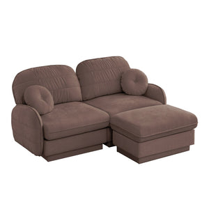 English Elm Chenille Cloud Modular Loveseat with Deep Foam Cushions Quilted Back and Ottoman Rose Dust W714S01775