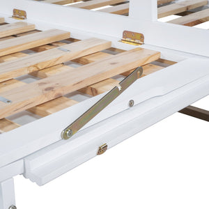English Elm Murphy Queen Wall Bed with Frosted Glass Cabinet Facade Gold Legs Pine Frame White N820S00028K