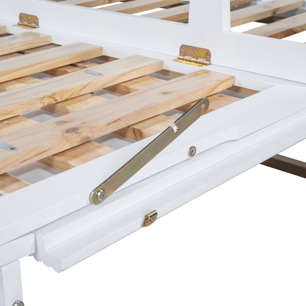 English Elm Murphy Queen Wall Bed with Frosted Glass Cabinet Facade Gold Legs Pine Frame White N820S00028K