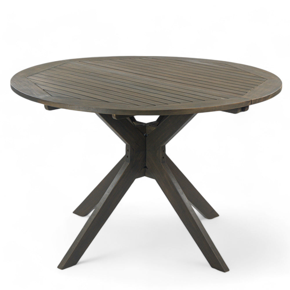 English Elm Christopher Knight Home® - Stanford Round Acacia Outdoor Dining Table for 4 with Gray X-Base, Slatted Top, Durable Hardwood Finish N768P238585G