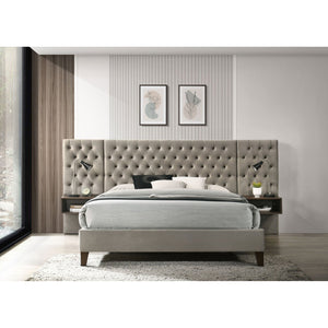 English Elm Kiah Oversized Tufted Light Brown Queen Wall Panel Bed with Foam Upholstery and Floating Nightstands B062S00617
