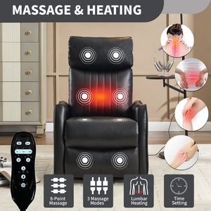 English Elm Blue Fabric Swivel Rocker Recliner with Massage Heat Nodes for Living Room Comfort Black Pu W1803P321812
