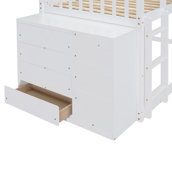 English Elm Twin Over Bunk Bed with Four Storage Drawers Open Shelving Kids Bedroom White LT000167AAK-1