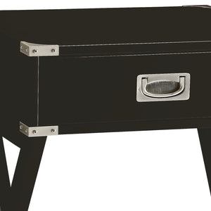 English Elm Babs Square Black Finish Accent Table with Drawer, Metal Corner Accents, X-Base Stability, Durable Design B2726P270996
