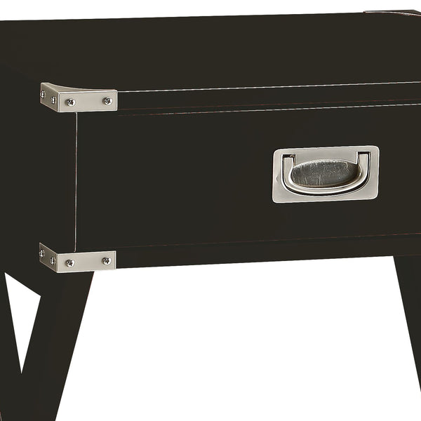 English Elm Babs Square Black Finish Accent Table with Drawer, Metal Corner Accents, X-Base Stability, Durable Design B2726P270996