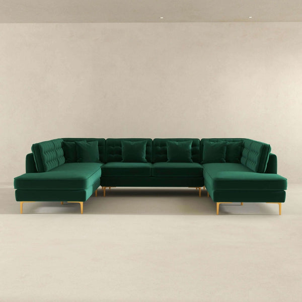 English Elm Brooke Velvet U-shaped Sectional Sofa with Block Legs for Spacious Living Rooms B183S00064