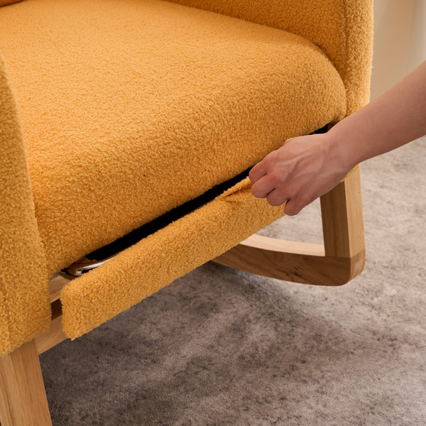 English Elm LY-5104 Plush High-Back Rocking Chair with Footrest & Storage Pocket, Ergonomic Foam Cushion for Nursery Yellow W2231P292991