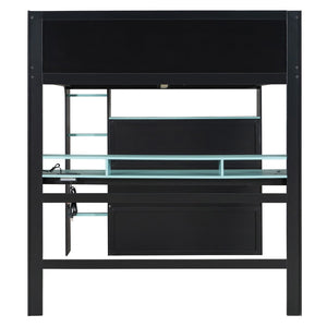 English Elm Full Size Gaming Bunk Bed with Rgb Lighting Integrated Desk Wardrobe and Storage Blue LT100266AAC