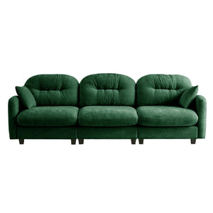 English Elm Three-Seate modular sectional sofa with plush chenille, tufted back, ergonomic support, wooden base Green W714S01397