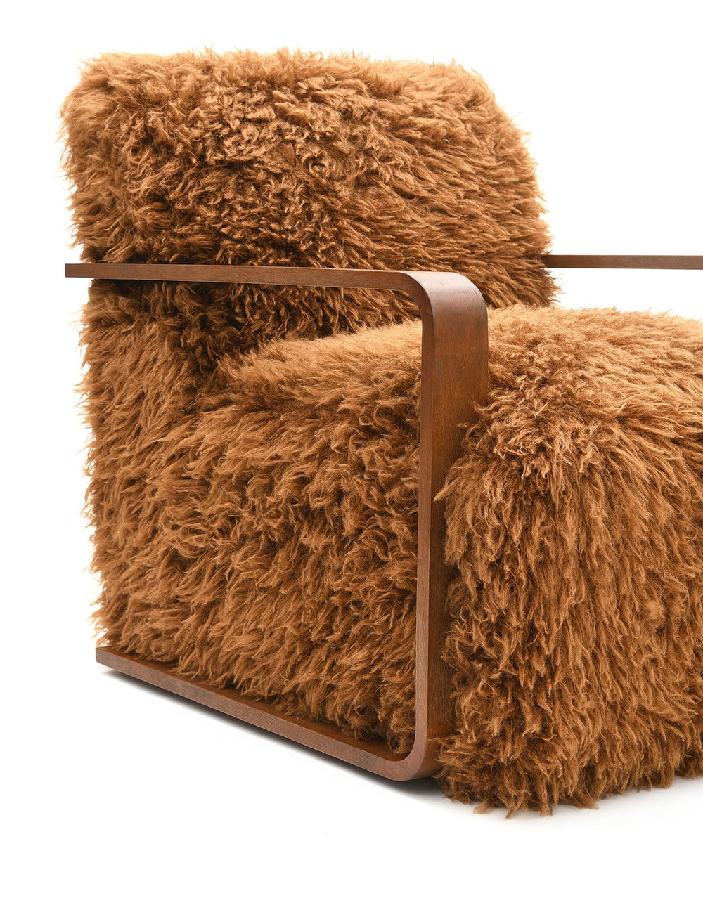 English Elm Camel Plush Faux Fur Accent Chair with Retro Curved Wood Arms, Tight Seat & Back, 28.3"W x 35.4"D B2741P401382
