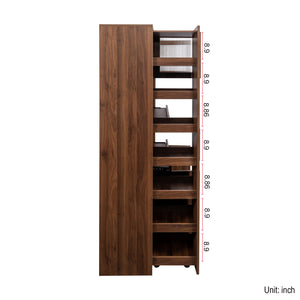 English Elm Kitchen pull-out pantry cabinet with 7-tier expandable shelves, smooth-glide organizers, farmhouse white storage solution for kitchen and dining rooms Walnut W331S00182