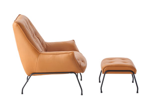 English Elm Jabel Sandstone Top Grain Leather Accent Chair & Ottoman with Metal Legs, Plush Foam Comfort, 35"L x 38"D x 37"H B2726S00391