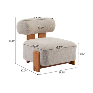 English Elm 27.25" Boucle Lounge Chair Solid Wood Frame Rolled Back Sculptural Living Room Accent N767P354792A