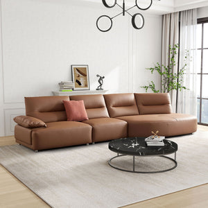 English Elm 147.24'' Oversied Modern Sectional Curved Sofa — 5-Seat Eco-Leather R Chaise, Solid Wood Frame, Brown W2582S00036