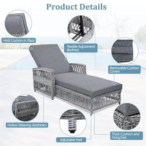 English Elm Go Outdoor Wicker Chaise Lounge Recliner with Ergonomic Armrests and Thick Cushion for Patio Grey N704P248780E