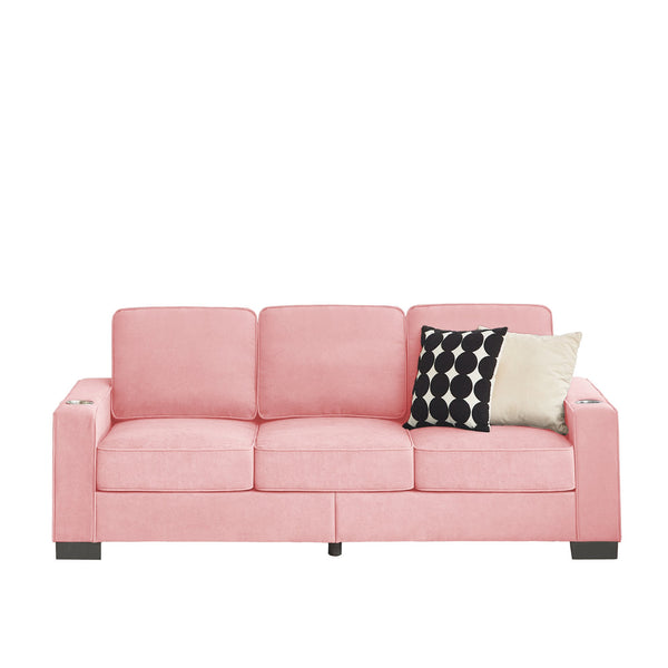 English Elm 83.86"Snowfleece Luxurious 3-Seater Sofa with High-Density Sponge & Spring Support, Cozy Velvet Pink W1359P215067