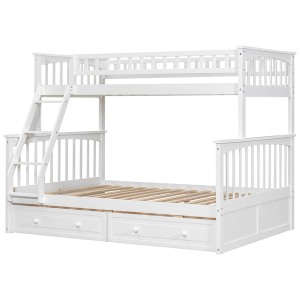 English Elm Twin Convertible Bunk Bed with Built-In Rolling Drawers and Solid Pine/MDF Frame, Space-Saving Durable Design White N7090004020K