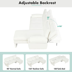 English Elm 94.1" Convertible Futon Sofa Bed L-Shaped Chenille Sleeper with Reversible Chaise, Adjustable Backrest and Pillows Beige N719S001770A