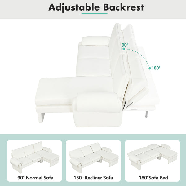 English Elm 94.1" Convertible Futon Sofa Bed L-Shaped Chenille Sleeper with Reversible Chaise, Adjustable Backrest and Pillows Beige N719S001770A