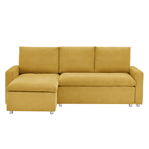 English Elm L L Shaped Convertible Sleeper Sofa Bed with Reversible Chaise, Pull-Out Bed, Hidden Storage Covers Yellow W1117S00115