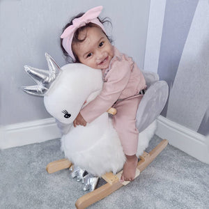 English Elm Qaba Plush Bear Toddler Rocker with Wooden Base Sound Feature and Safety Belt W2225P229181