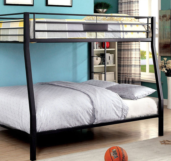 English Elm Contemporary Black Metal Bunk Bed - Full Over Queen Design With Safe Rails & Ladder For Space-Saving B2741S00375