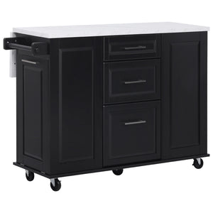 English Elm K&K Vintage Convex Kitchen Island Cart with Faux Marble Top, Tilt Trash, Pull-Out Organizer, Wheels Black N707P299008B