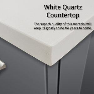 English Elm Dark Grey 30in Bathroom Vanity with White Quartz Top, Soft-Close Drawer, Solid Wood, Scratch-Resistant Surface B2731P258573