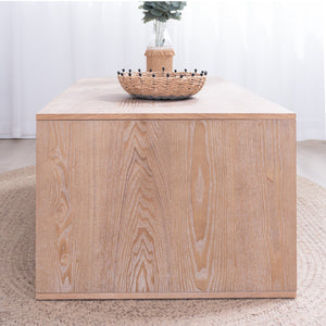 English Elm Rustic Beaded Edge Coffee Table 47.6" Rectangular with Open Shelf, Natural Finish, Farmhouse Charm W2729P309447