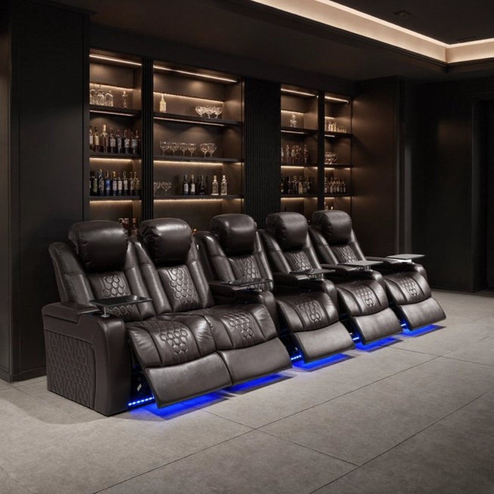 English Elm 155.5"power Reclining Sectional Nappa Leather Home Theater Rgb Led Smart Charging W3819S00108
