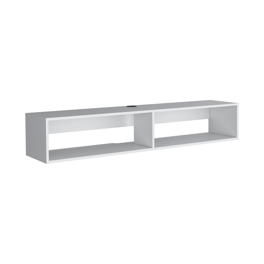 English Elm Warrior Floating TV Stand 59" Wall Shelf with Two Open Shelves, Cable Management, Sturdy 50lb Capacity White 65 L x 18 W x 3.6 H B070P224231