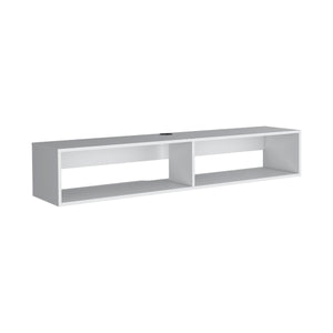 English Elm Warrior Floating TV Stand 59" Wall Shelf with Two Open Shelves, Cable Management, Sturdy 50lb Capacity White 65 L x 18 W x 3.6 H B070P224231