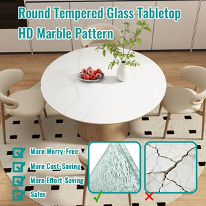 English Elm 28"inch Round Tempered Glass Tabletop Marble Print Polished Edge Indoor Outdoor White W241P361455