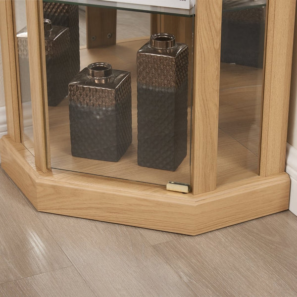 English Elm Corner Curio Cabinet with Built-in Lighting Mirrored Back and Adjustable Glass Shelves W2275P194427