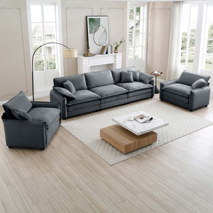 English Elm Warm And Cozy Sofa Set - Plush Grey Corduroy 3-Seater With 2 Single Sofas, Perfect For Movie Nights! W714S00746-GIGA