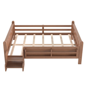 English Elm Twin Pine Floor Bed for Kids with Side Bookcases Built-in Stairs and Safety Guardrails Natural W1580P390225