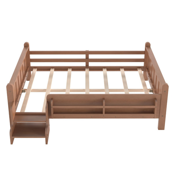 English Elm Twin Pine Floor Bed for Kids with Side Bookcases Built-in Stairs and Safety Guardrails Natural W1580P390225