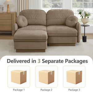 English Elm Chenille Cloud Modular Loveseat with Deep Foam Cushions Quilted Back and Ottoman Light Coffee W714S01757