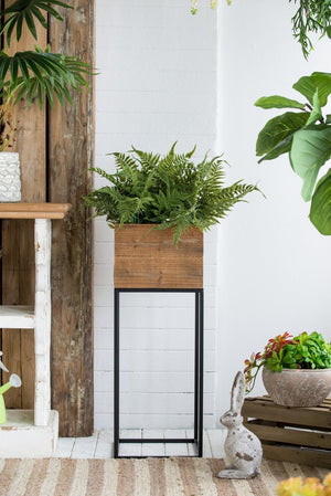 English Elm Set of 2 Reclaimed Wood Box Plant Stands with Iron Legs for Farmhouse Decor W2078P496651