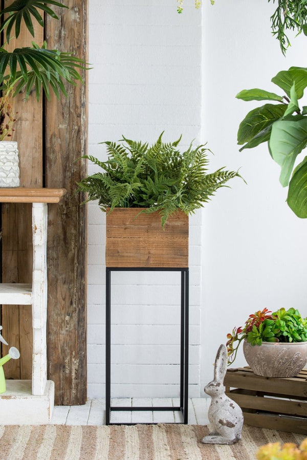 English Elm Set of 2 Reclaimed Wood Box Plant Stands with Iron Legs for Farmhouse Decor W2078P496651