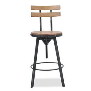 English Elm Christopher Knight Home® - METAL Rustic Barstool with Fir Wood Seat & Backrest, Adjustable 39–45" Height, Black Silver Frame 59330.00
