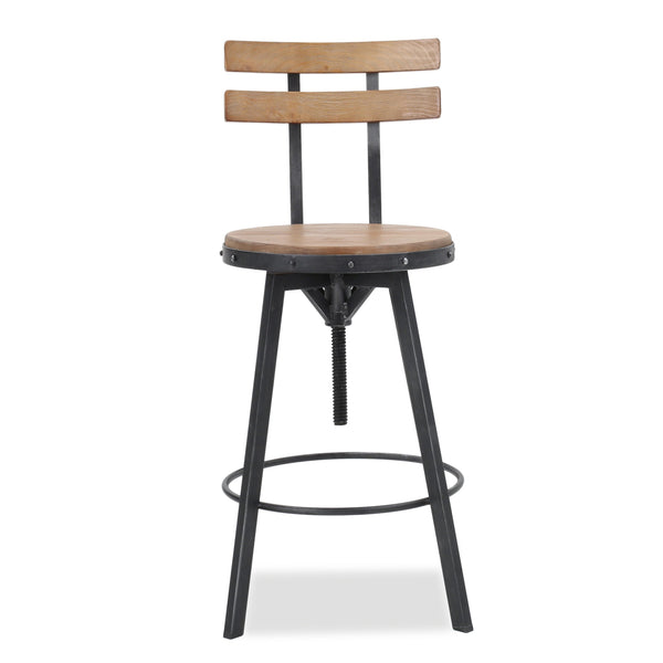 English Elm Christopher Knight Home® - METAL Rustic Barstool with Fir Wood Seat & Backrest, Adjustable 39–45" Height, Black Silver Frame 59330.00