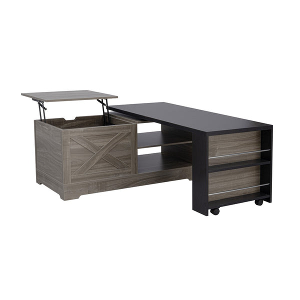 English Elm U-can Farmhouse Lift Top Coffee Table Barn Door Hidden Storage Living Room Brown+Black N724P351732E