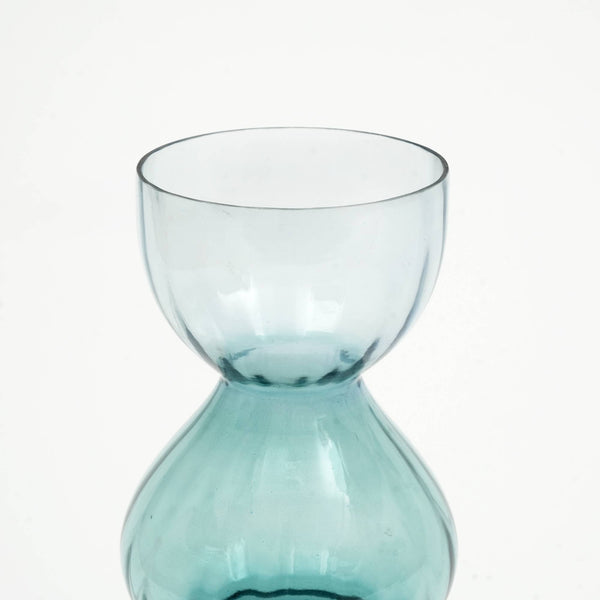 English Elm Decorative Opulent Bauble Glass Vase Handblown Teal-Clear Artisanal Accent 6.5x14 Statement Piece Green B346P336910