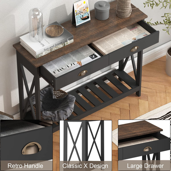 English Elm 40" Farmhouse Console Table With Drawer - Rustic Entryway Storage & Shelf For Living Room Decor T3771P356502