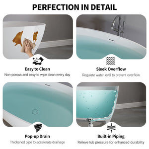 English Elm 59" Stone Resin Freestanding Soaking Tub Spa Grade Oval Design for Modern Baths Matte White W1920P410079