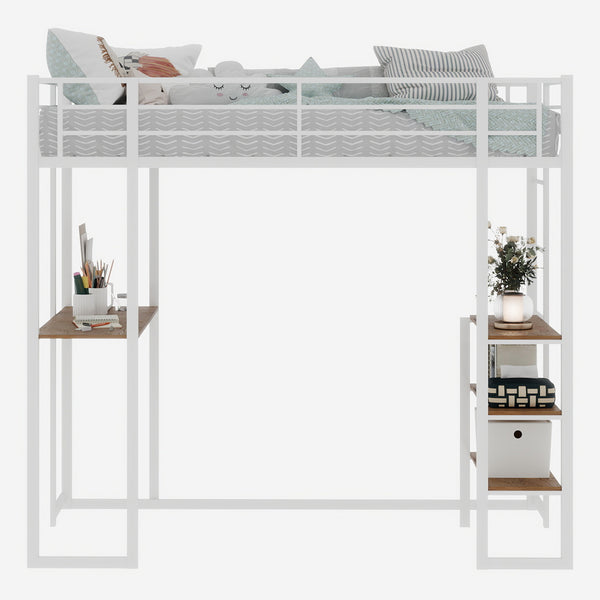 English Elm Iron framed bunk bed with L-shaped study desk and dual-side stairs, space-saving durable design White W1935P330796